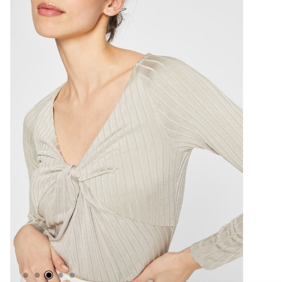 NWT Club Monaco Twist Front V Neck Ribbed Top Sweater Long Sleeve Petite Small - Picture 7 of 8